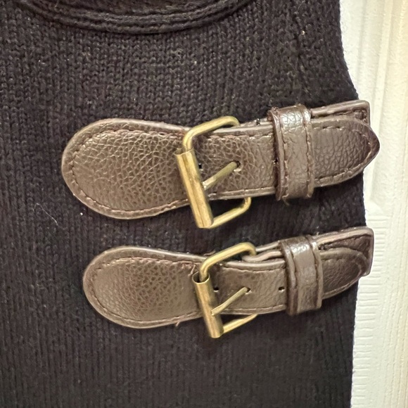 Black Longsleeve Sweater Dress with Brown/Gold Buckle Details, S - Picture 3 of 5